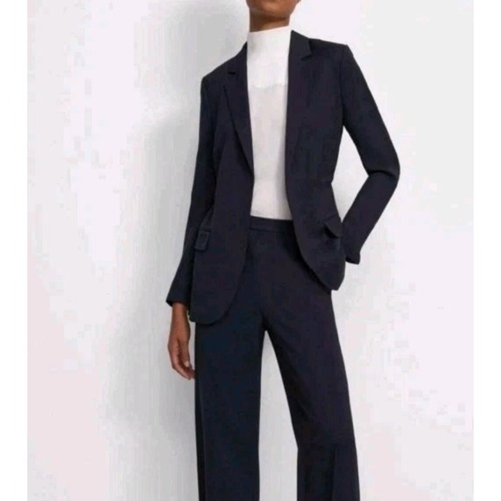 Theory Liquid Twill Drape Jacket Navy Size 4 NWT $475 Blazer Drawstring Waist‎